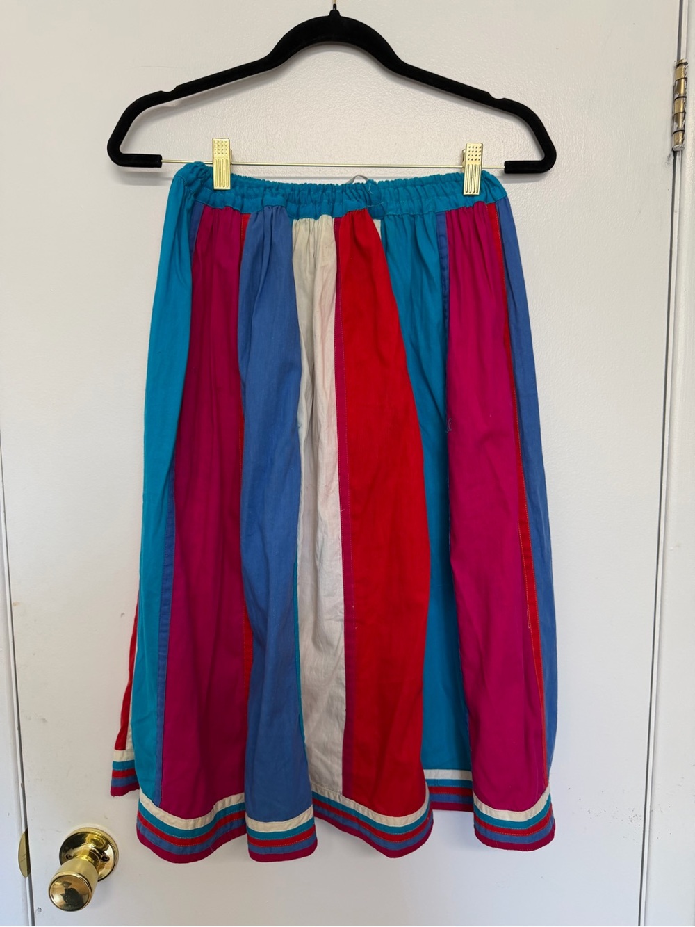 Colorblock Midi Skirt in Teal, Fuchsia & Red